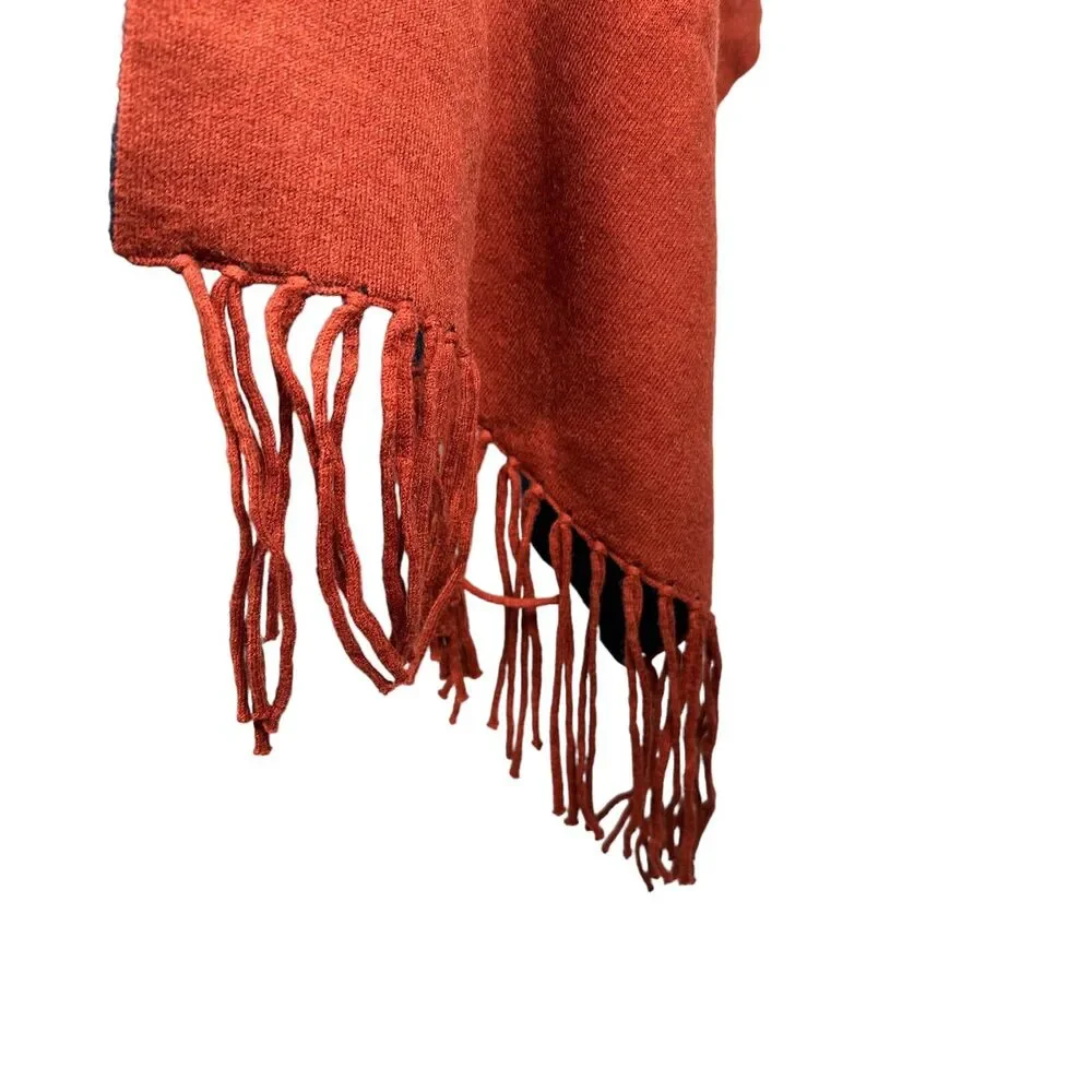 MERSEA Sleeved Wrap Poncho Women's‎ OS Burnt Orange Ribbed Fringe Mer Sea Cotton